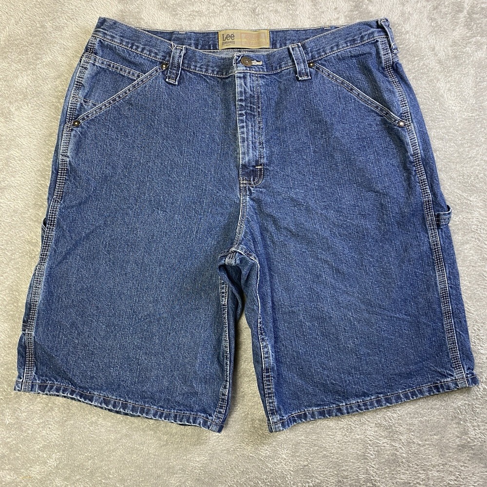 Lee Dungarees Shorts Men Blue Denim Sz 40L Carpenter Workwear Baggy Y2K Hip Hop